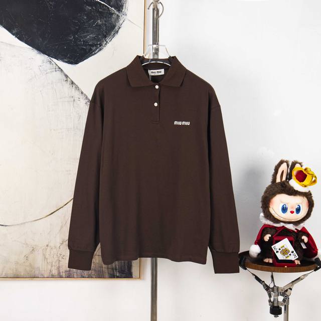 Zp Version [Exclusive] Miumiu* Miu Miu 25 new logo-front lapel long-sleeved piqu