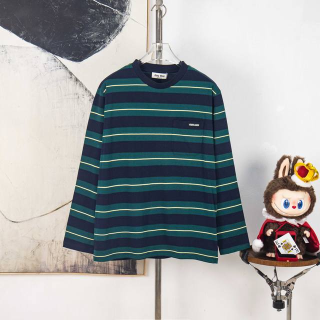 Zp Version [Exclusive] Miumiu Miu Miu 25Ss Poster Style Wide Logo Grey-Blue Stri