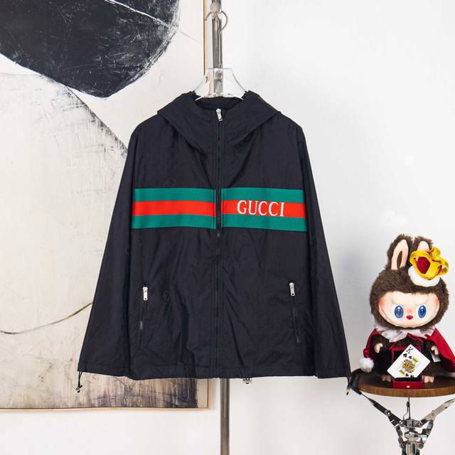 Zp version [Exclusive Supply] Gucci 2025 new ribbon embroidered logo couple hood