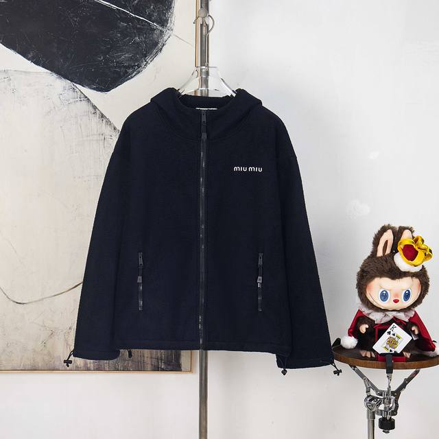 Zp Version [Exclusive Supply] Miumiu Polar Fleece Hooded Zipper Jacket Customize