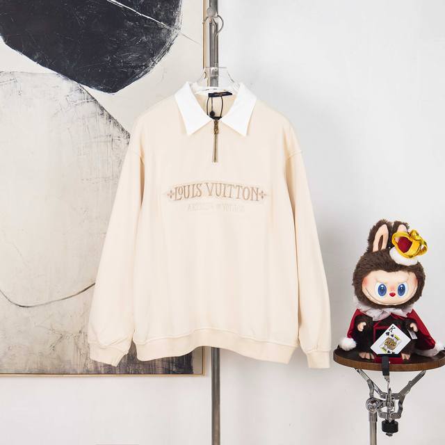 Zp Version [Exclusive] Louis Vuitton Checkered Embroidered Zipper Polo Sweatshir