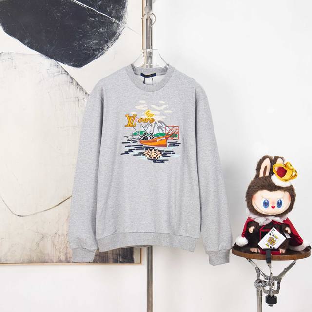 Zp Version [Exclusive] Louis Vuitton Fishing Scene Nigo Embroidered Sweatshirt.