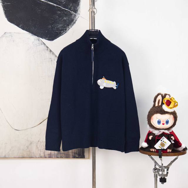 Zp Version [Exclusive] Loewe Submarine Embroidered Half-Zip Sweater Fabric: 50%
