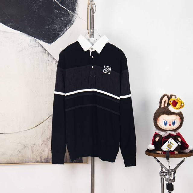 Zp Version [Exclusive] Louis Vuitton jacquard contrast-color knit polo shirt. Fa