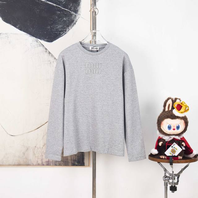 Zp Version [Exclusive] Miumiu Embroidered Devour Logo Long Sleeve Fabric: 320g d