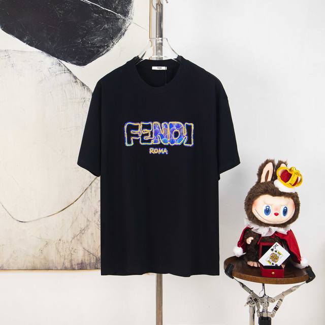 Zp version [Exclusive Supply] Fendi 270g round neck short-sleeved T-shirtBrand c