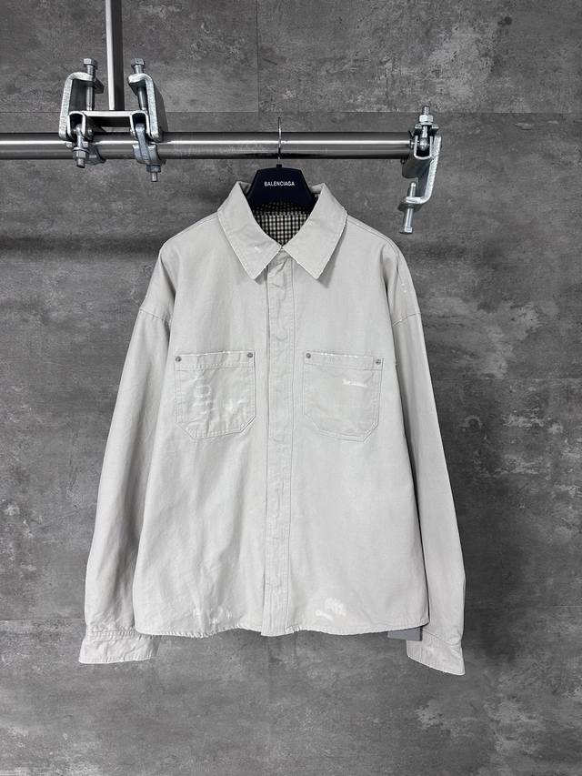 Blcg Balenciaga damaged washed work jacket The inner plaid fabric, the earth ton