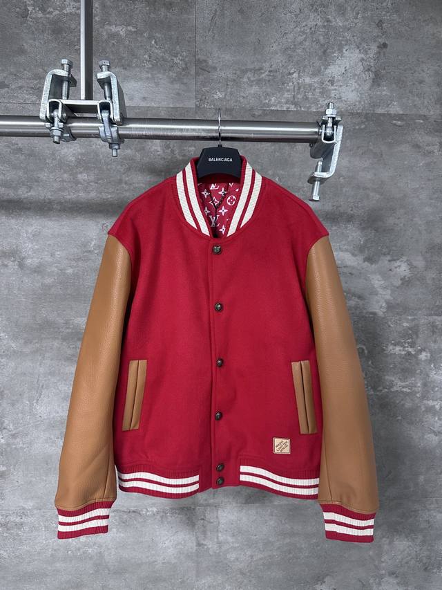 Lv Louis Vuitton's new 25Ss leather baseball jacket with a full-print monogram l