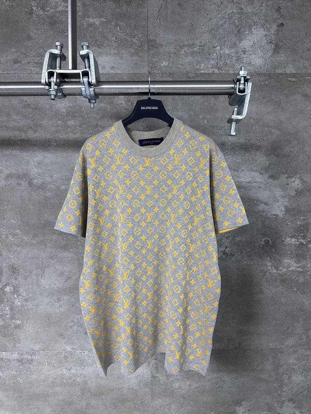 Lv Louis Vuitton 25Ss New Orange Monogram Jacquard Wool Short Sleeve This crewne