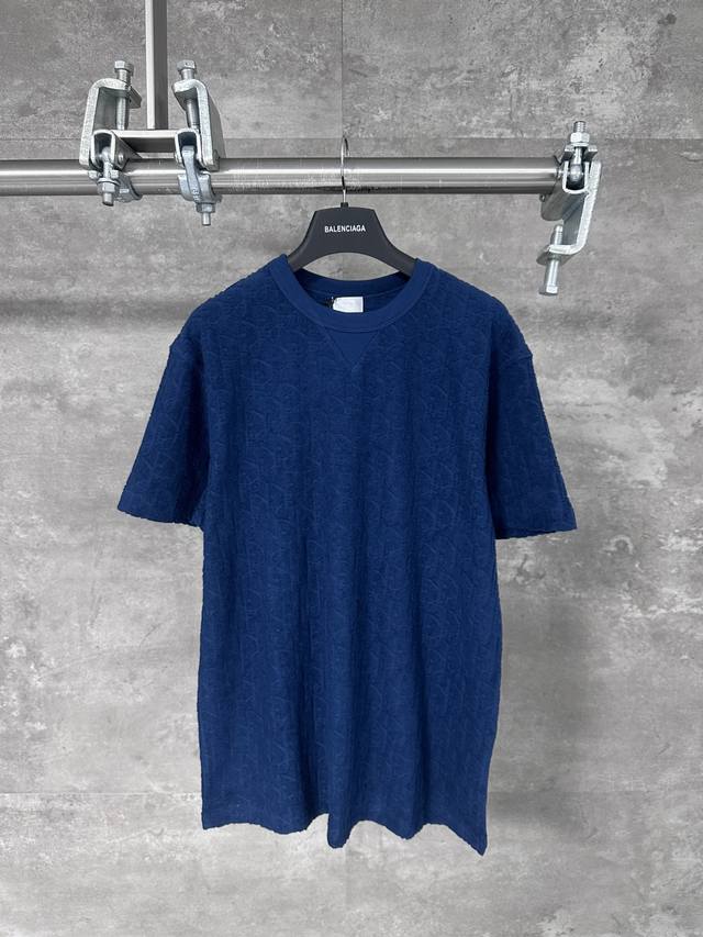 Dior Terry Cotton New Color Jacquard Short Sleeve T-ShirtThis blue cotton terry