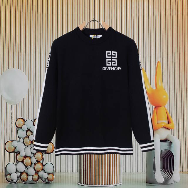 Givenshy's new jacquard round-neck knitted couple's sweater. Woven using importe