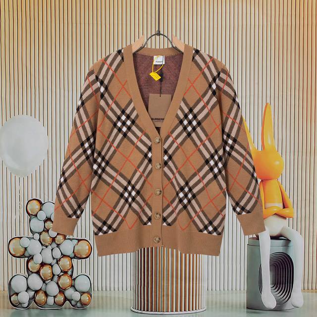 Burberry color-blocked twill plaid cardigan knitted sweater jacket, precise matc