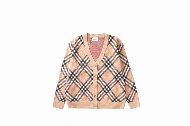 Burberry color-blocked twill plaid cardigan knitted sweater jacket, precise matc