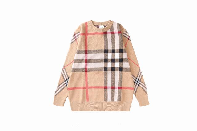 Burberry colorblock plaid round neck sweater, unisex couple's plain styleAll mat