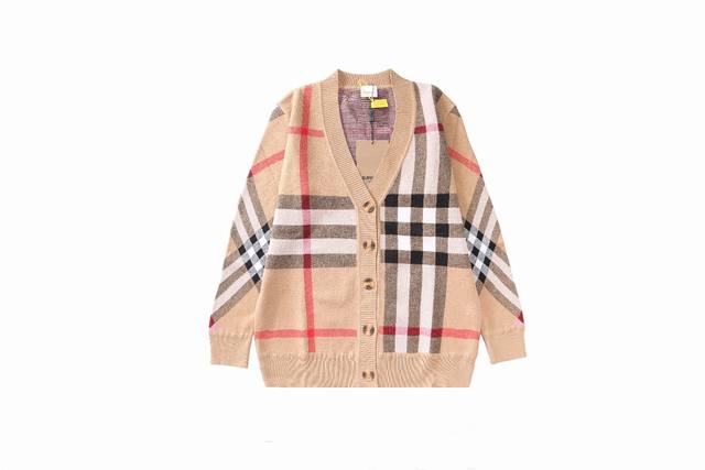 Burberry colorblock plaid cardigan knitted sweater jacket, unisex style, couple'