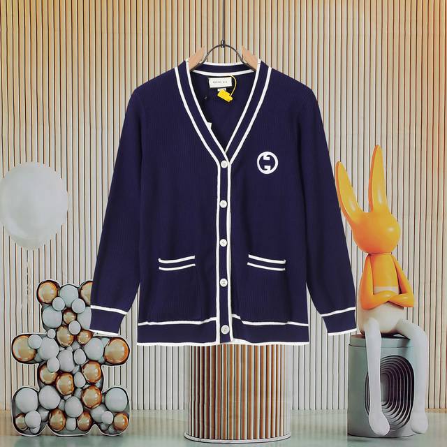 Gucci colorblock casual single-breasted knitted cardigan New autumn and winter c