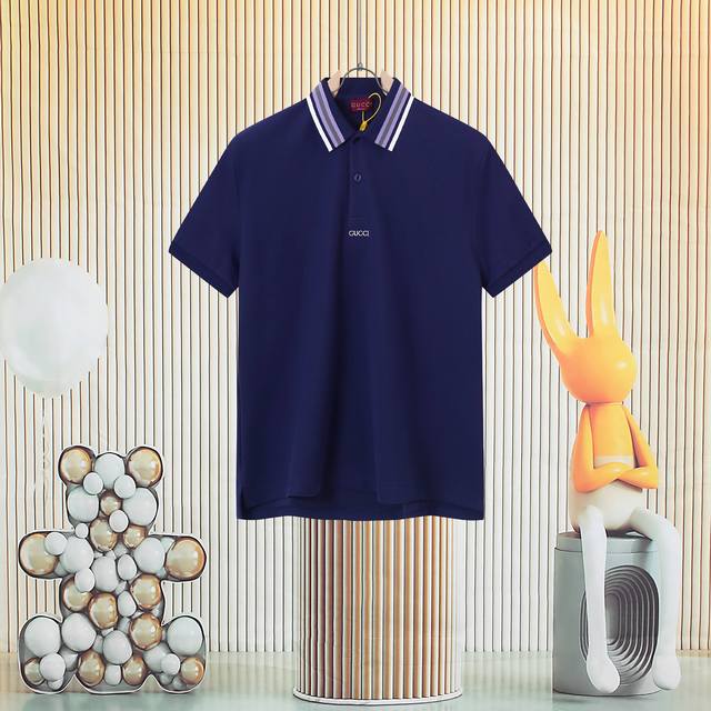 Gucci's new striped lapel polo shirt with a micro-embroidered logo on the chest