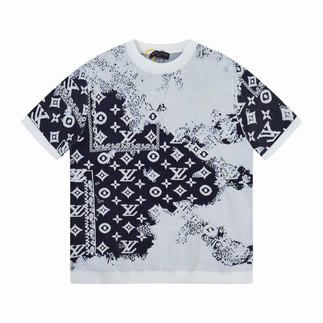 Louis Vuitton LV Ink and Cashew Jacquard Logo Knit Short SleeveThis short-sleeve