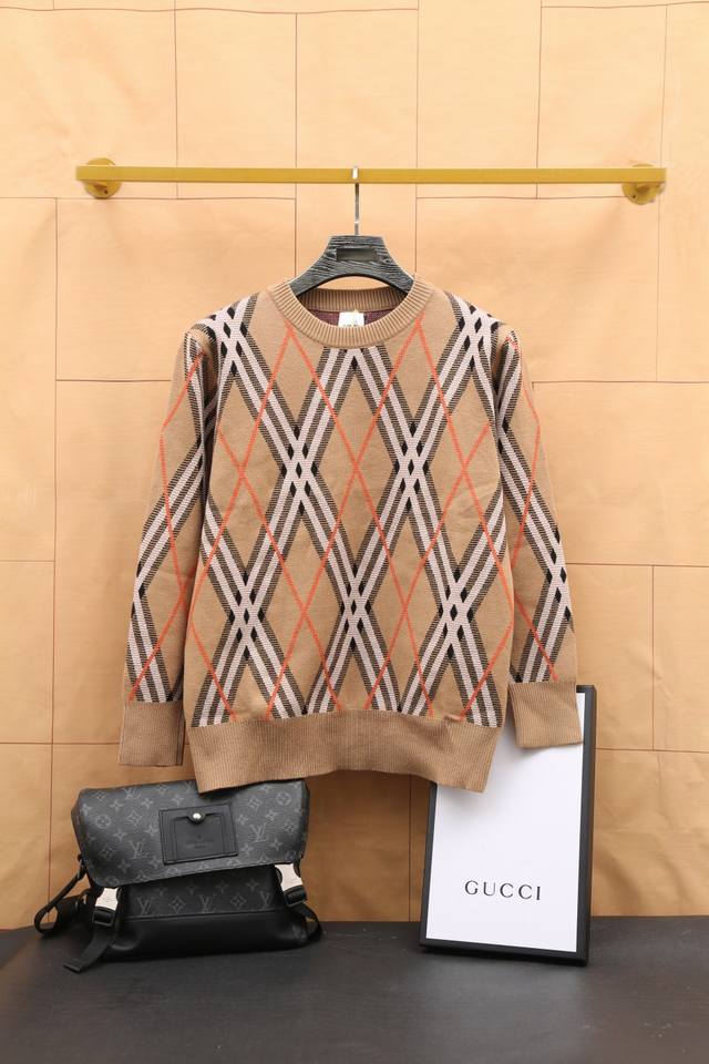 Burberry color-blocked twill check round neck sweatshirt, unisex style, couple's