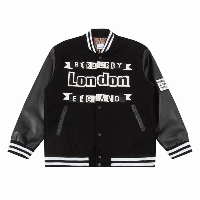Burberry flocked letter embroidered patchwork baseball jacket Baseball jackets a