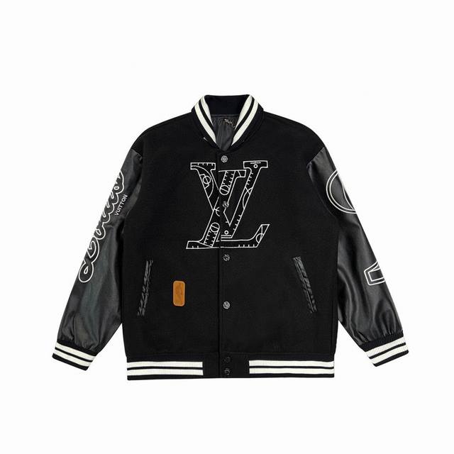 Louis Vuitton co-branded NBA leather-stitched basketball logo baseball jacket.