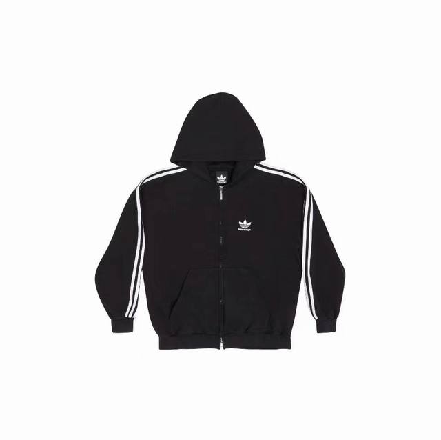 w8862# Balenciaga X Adidas Fw24 Side Stripe Logo Print Hooded Zipper Sweatshirt