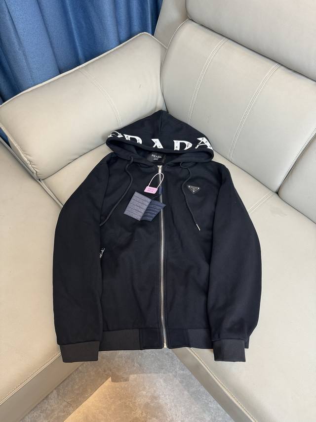 padad Prada hooded rivet label design cardigan casual jacket Size: S- Xl