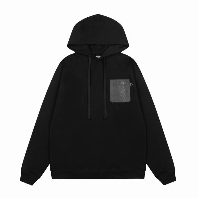 we207# Top OEM quality Loewe 25Ss chest leather patch hooded long-sleeved sweats