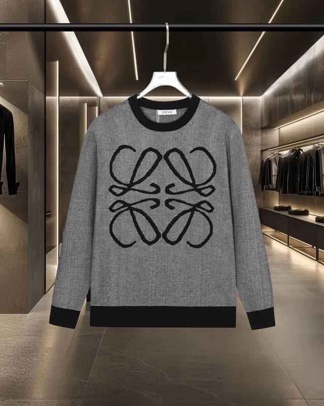 Loewe 25Fw contrasting color-blocked logo jacquard embroidered pullover sweater