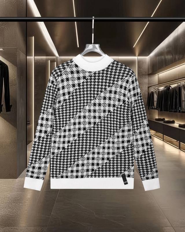Fendi Fendi houndstooth jacquard long-sleeved crewneck sweater with Ff logo. 202