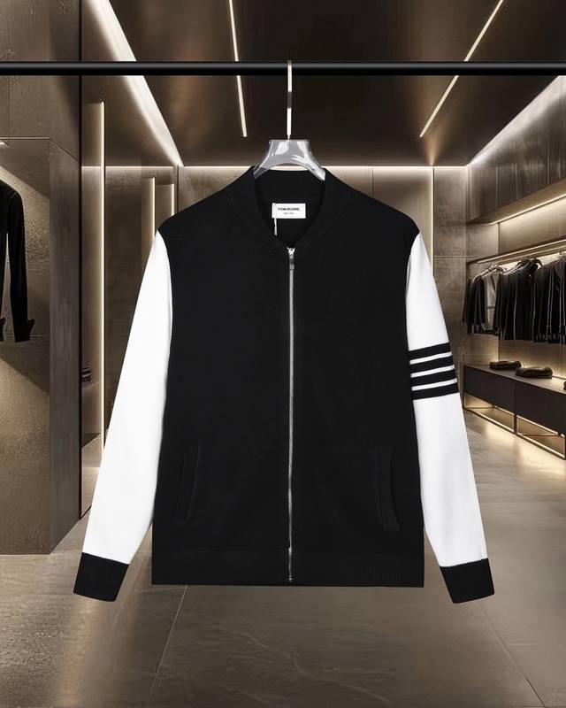 Thom Browne Tb basic classic colorblock sleeve zippered four-bar knitted sweater