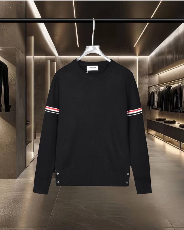 Thom Browne Tb basic classic colorblock four-stripe knitted pullover sweater. 20