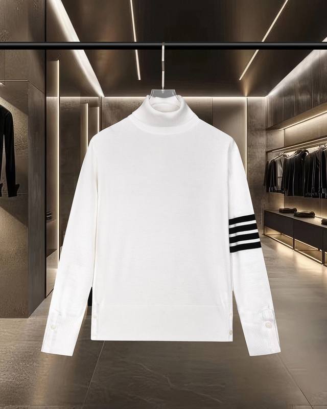 Thom Browne Tb basic classic colorblock four-bar knitted turtleneck sweater. 202