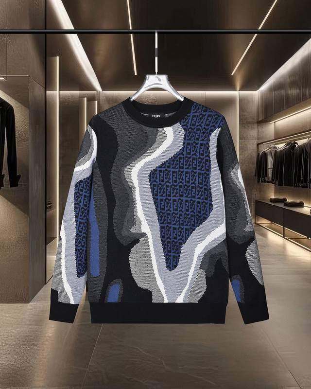 Fendi contrast jacquard Ff logo long-sleeved crewneck sweater. 2025Fw official w