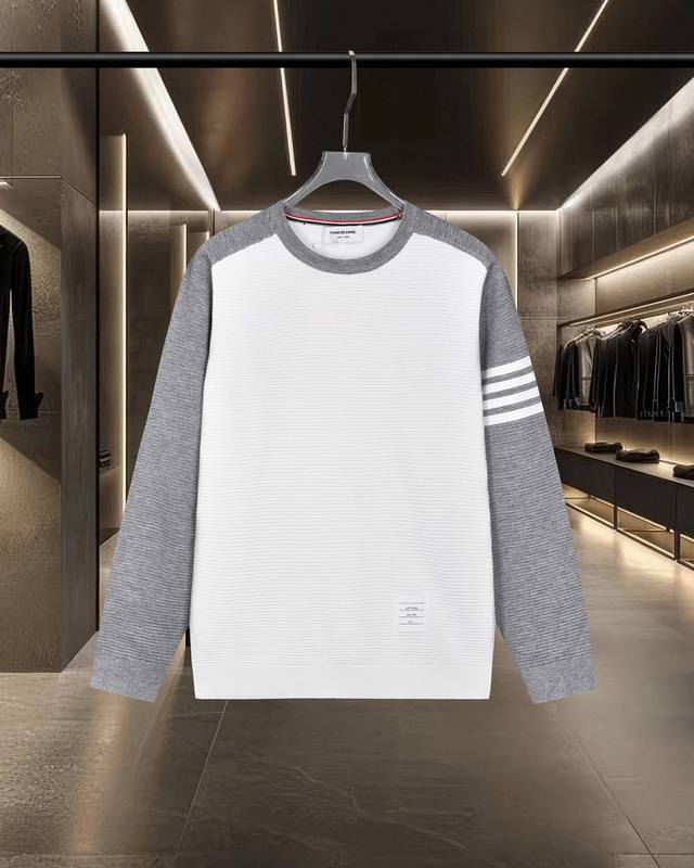 Thom Browne Tb basic classic contrasting four-stripe knitted crewneck sweater. 2