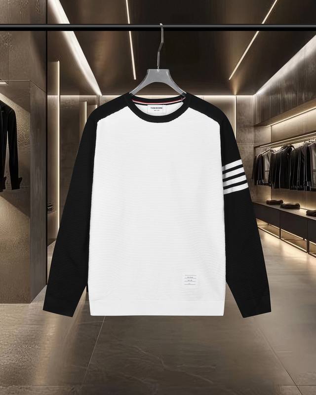 Thom Browne Tb basic classic contrasting four-stripe knitted crewneck sweater. 2