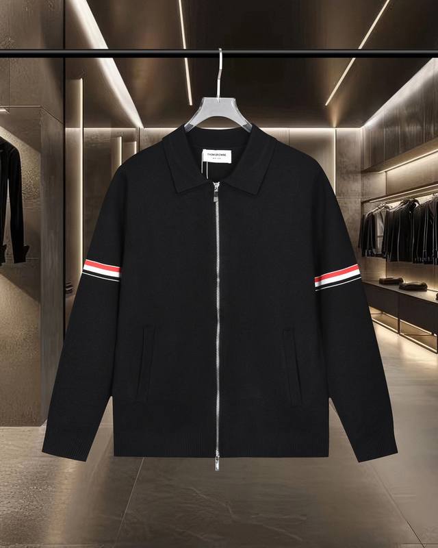 Thom Browne Tb basic classic colorblock zippered four-bar knitted sweater jacket