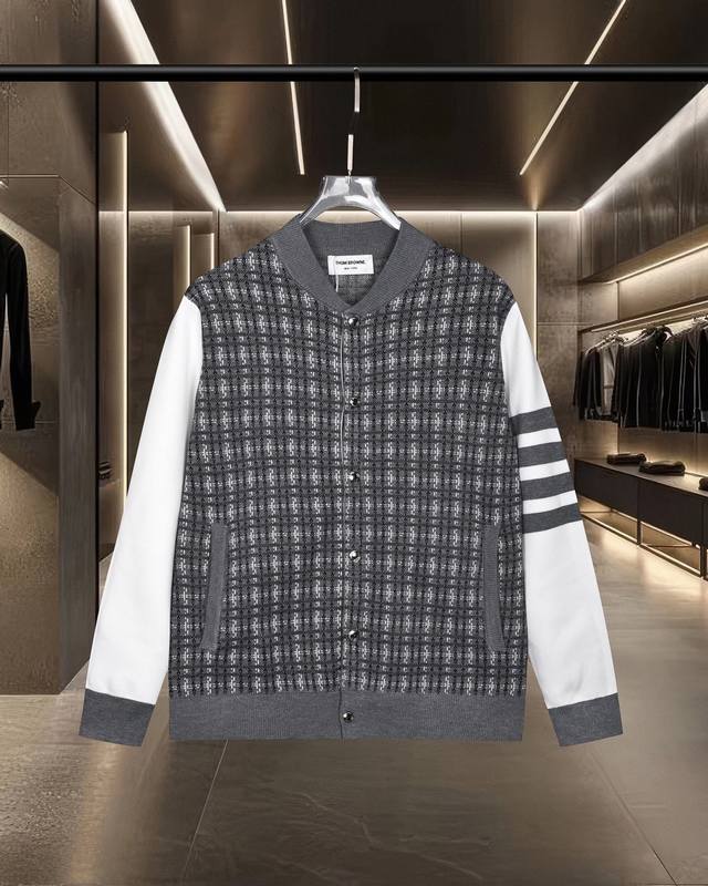 Thom Browne Tb basic classic colorblock metal button four-bar knitted sweater ja