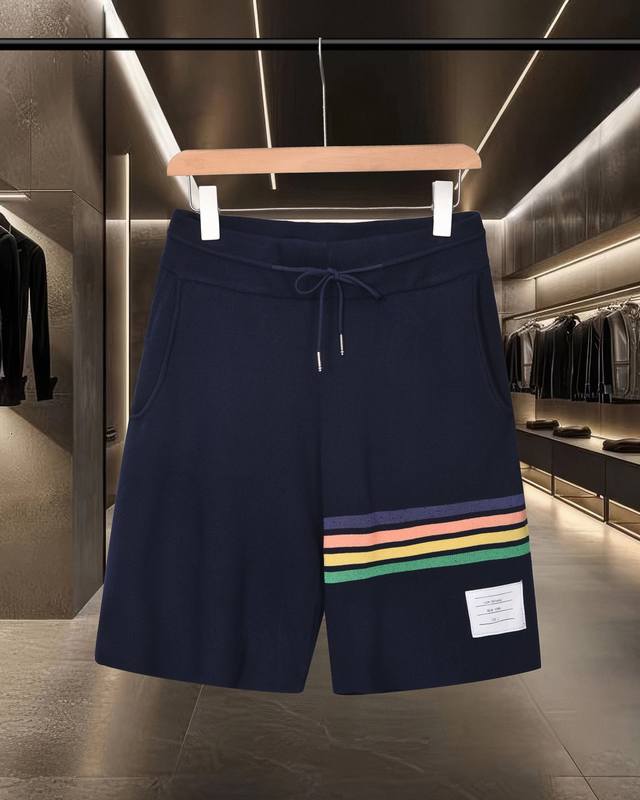 Next-day shipping. Thom Browne Tb colorblock four-bar knitted casual shorts. 20