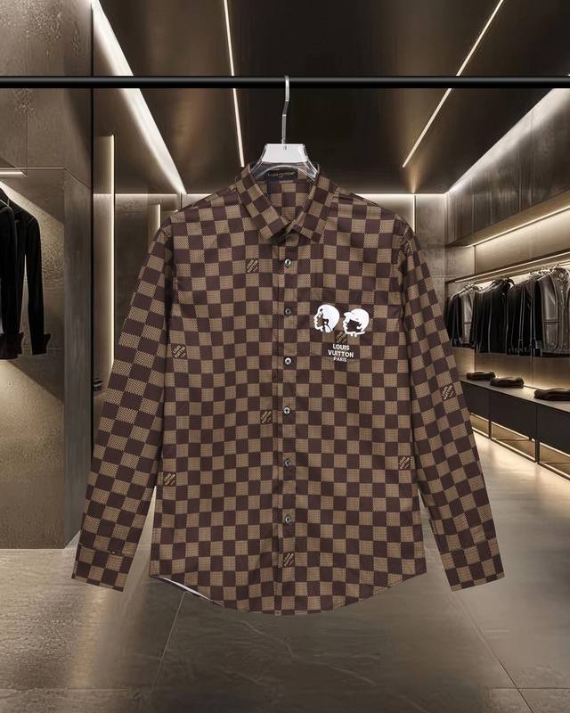 Lv Louis Vuitton's hot-selling arrival! Checkerboard-printed long-sleeved shirt