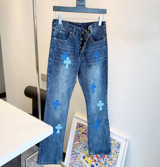 New Style: D423 Chrome Hearts Chg new flared dark blue classic cross leather je