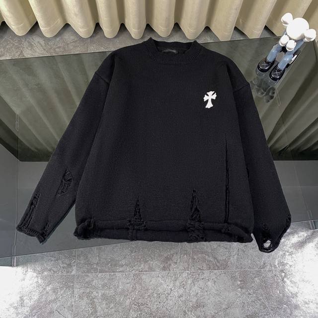 High quality Chrome Hearts Ch Chrome Hearts patch cross ripped knit sweater pull