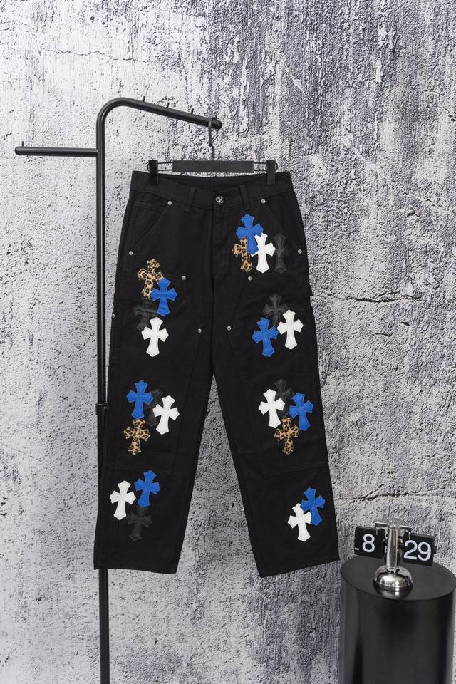 Chrome Hearts new blue and white leopard print cross-stitched leather and black