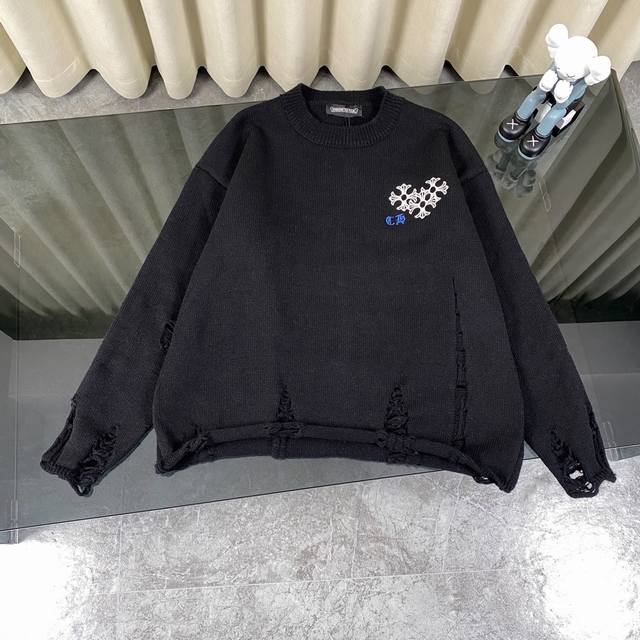 Chrome Hearts Ch Chrome Hearts embroidered disc Sanskrit cross ripped knit sweat