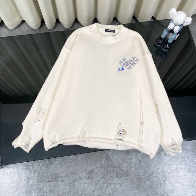 Chrome Hearts Ch Chrome Hearts embroidered disc Sanskrit cross ripped knit sweat