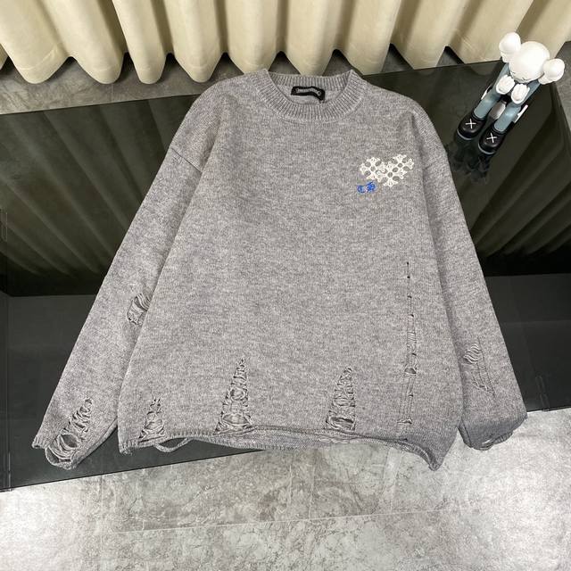 Chrome Hearts Ch Chrome Hearts embroidered disc Sanskrit cross ripped knit sweat