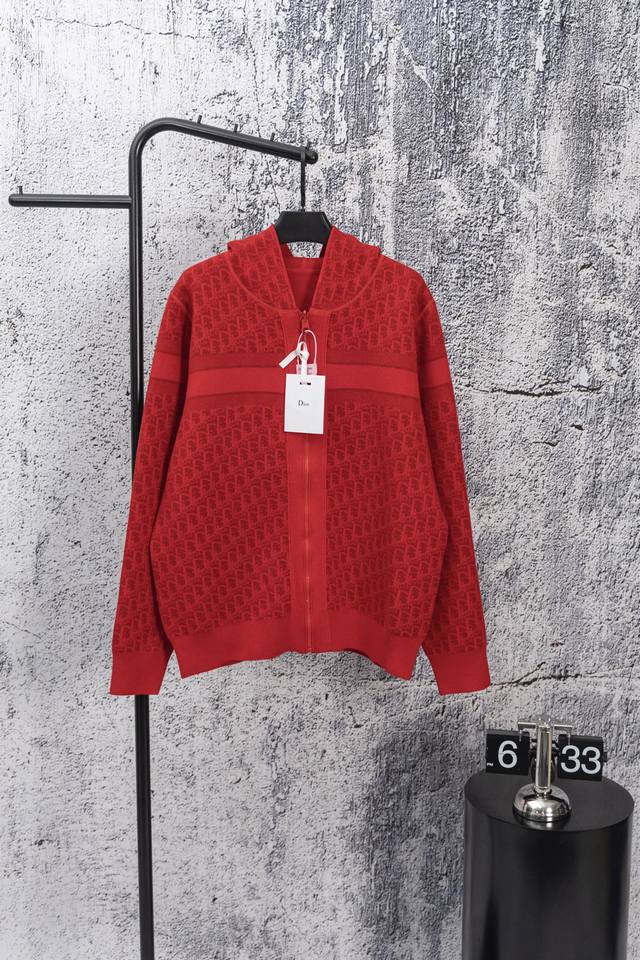 Dior 25Fw Classic Oblique jacquard knit cashmere hooded cardigan sweater. Made f