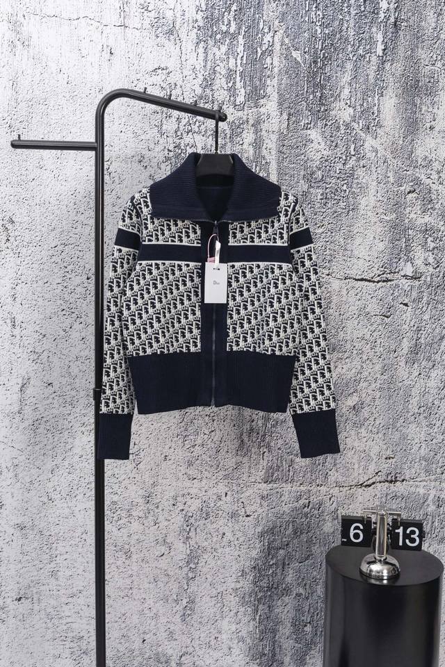 Dior 25Fw Classic Oblique jacquard knit cashmere lapel sweater Made from premium