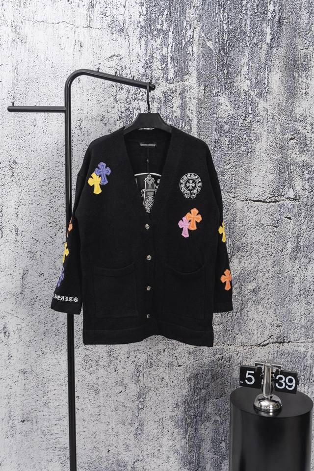 Chrome Hearts Chrome Hearts colorful cross-patterned leather cardigan sweaterHig