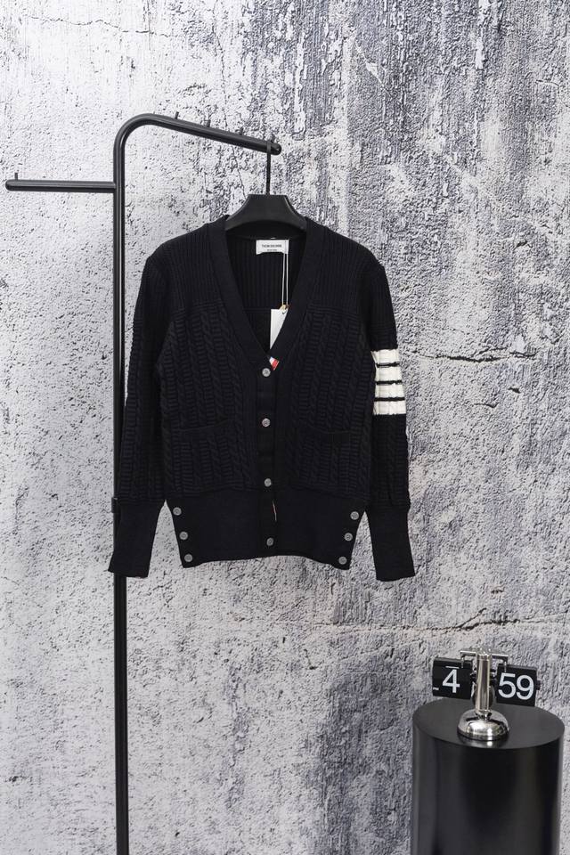 Thom Browne Tb four-bar classic drop-shoulder knitted cardigan jacketis sold sim